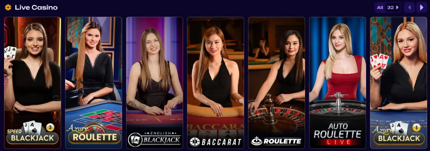 Live Casino mit professionellen Dealern für Blackjack, Roulette und Baccarat in Echtzeit